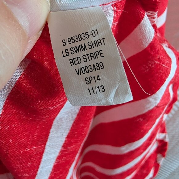 Old Navy Long Sleeve Swim Shirt Collar Red and White Stripes Size Medium Summer - Picture 13 of 13